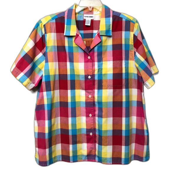 Alfred Dunner Blouse Size 18 Button Down Short Sleeve Plaid Top - Picture 1 of 6
